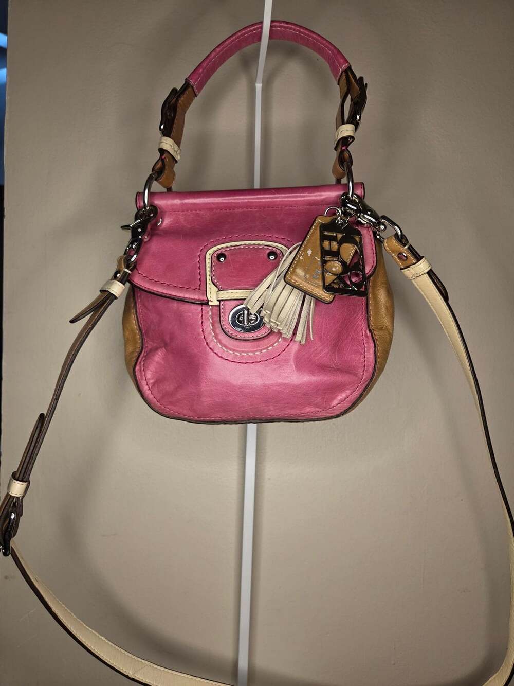 Coach Small Willis Crossbody Bag 19036 Tri-Color Pink and Tan